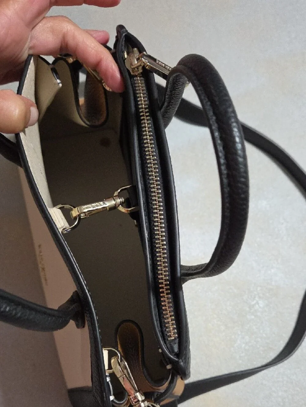 kate spade Cream, Black & Tan Leather Satchel NWOTS.